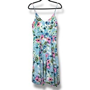 Yumi Kim NWOT Moonlight Blue Floral V-Neck Flowy Silk Midi Dress Medium